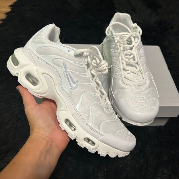 NIKE Air Max Plus white lace up shoes sneakers mens 7Y new - Picture 6 of 7